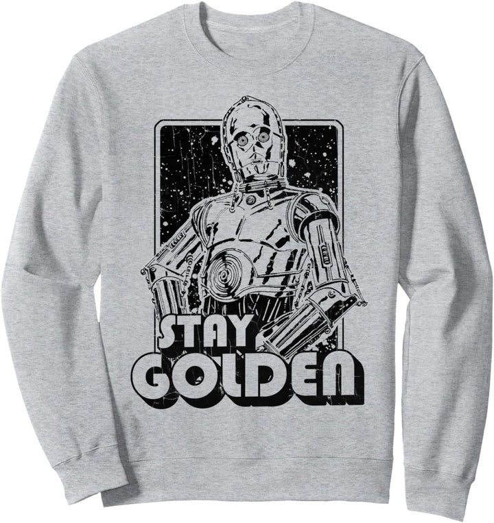 Star Wars C-3PO Stay Golden Black & White Text Portrait Sweatshirt