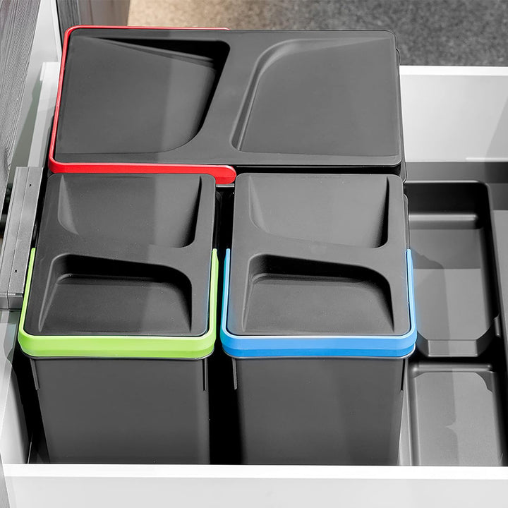 Emuca - Recycle Behälter für Küchenschublade, Höhe 266, 1x15L + 2x7L, Anthrazitgrauer Kunststoff, Ku