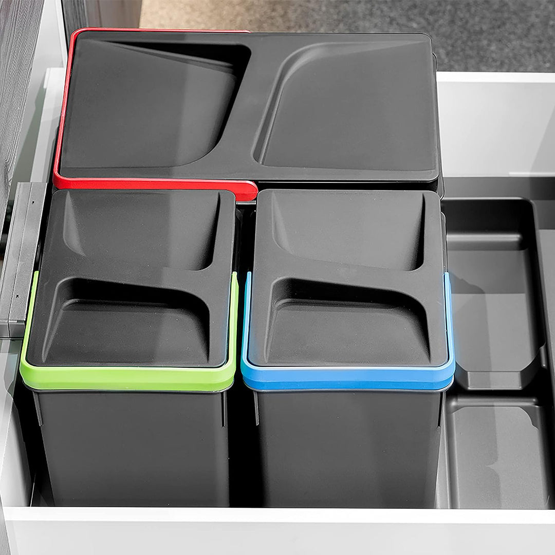 Emuca - Recycle Behälter für Küchenschublade, Höhe 266, 2x15L + 2x7L, Anthrazitgrauer Kunststoff, Ku