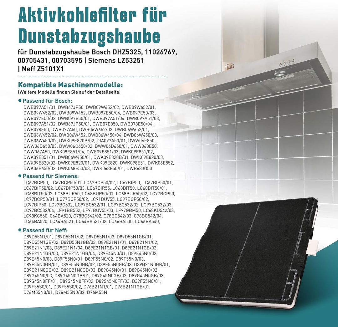 2 Aktivkohlefilter Dunstabzugshauben für Siemens LZ53251 Bosch DHZ5325/DHZ5326/11026769/00705431/007