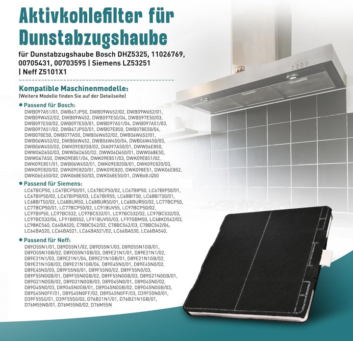 2 Aktivkohlefilter Dunstabzugshauben für Siemens LZ53251 Bosch DHZ5325/DHZ5326/11026769/00705431/007