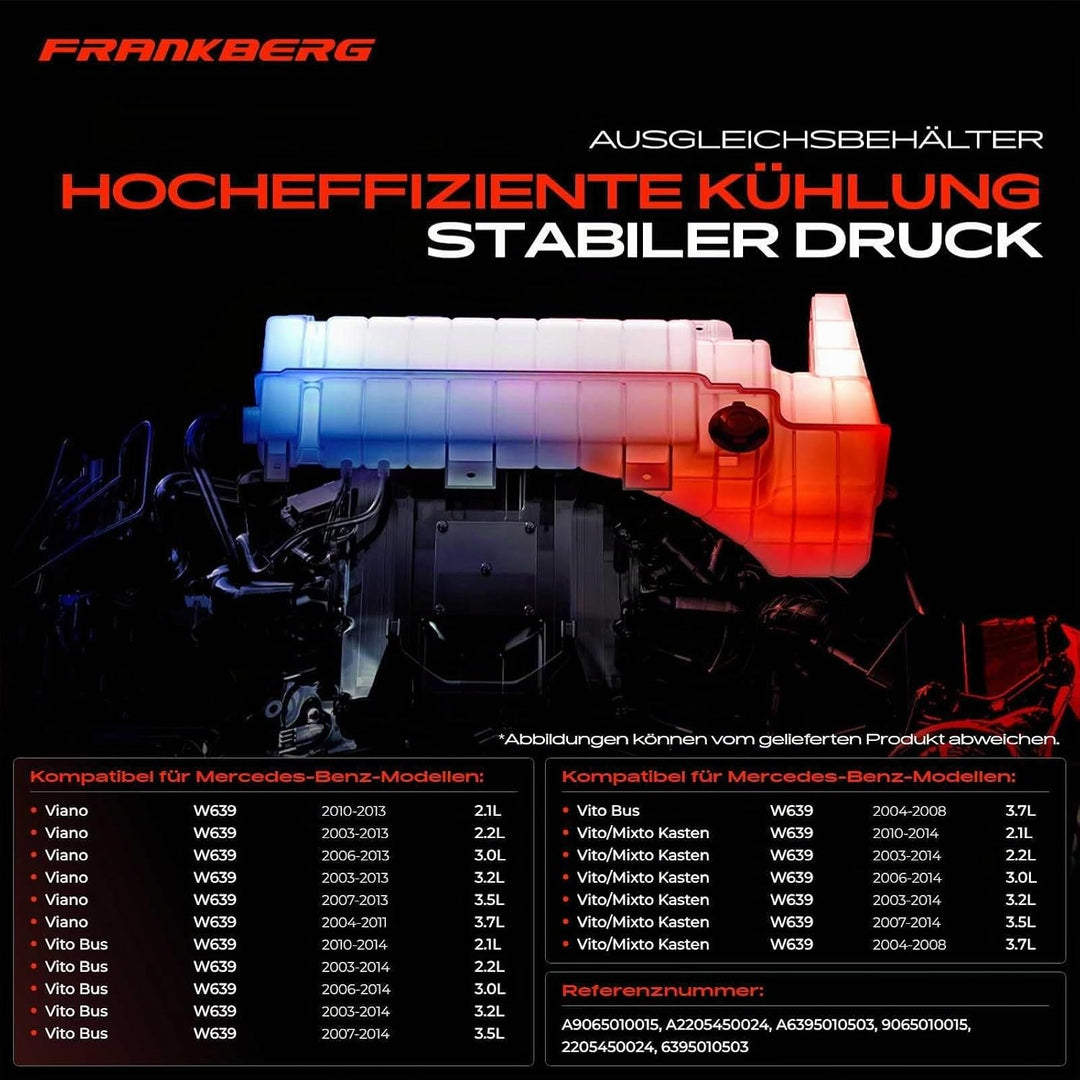 Frankberg Ausgleichsbehälter Kühlmittel Kompatibel mit Viano Vito Mixto W639 2.1L-3.7L Bus Kasten 20