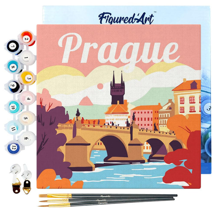 Figured'Art Mini Malen Nach Zahlen Erwachsene Mit Rahmen 20x20cm Kleines Format - Reiseplakat Prag -