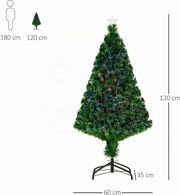 HOMCOM Künstlicher Weihnachtsbaum mit LED Lichtfaser, 120 cm Tannenbaum mit Metallständer, Farbwechs