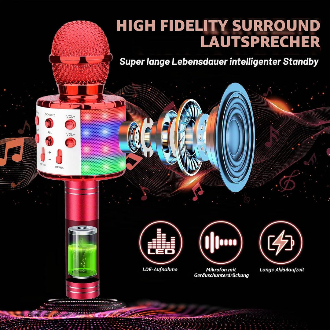 ShinePick Karaoke Mikrofon, Drahtloses Bluetooth Mikrofon Kinder, Tragbare 4 in 1 Sing Microphone fü