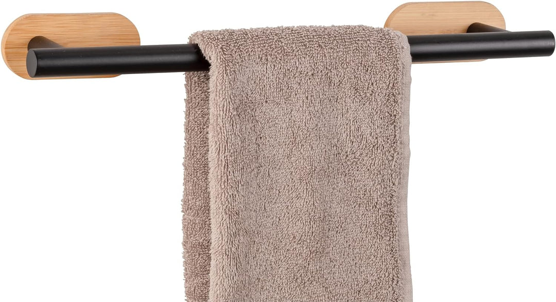 WENKO Turbo-Loc Badetuchstange Orea Bamboo, Halter für Badetücher aus Schwarz matt lackiertem Edelst