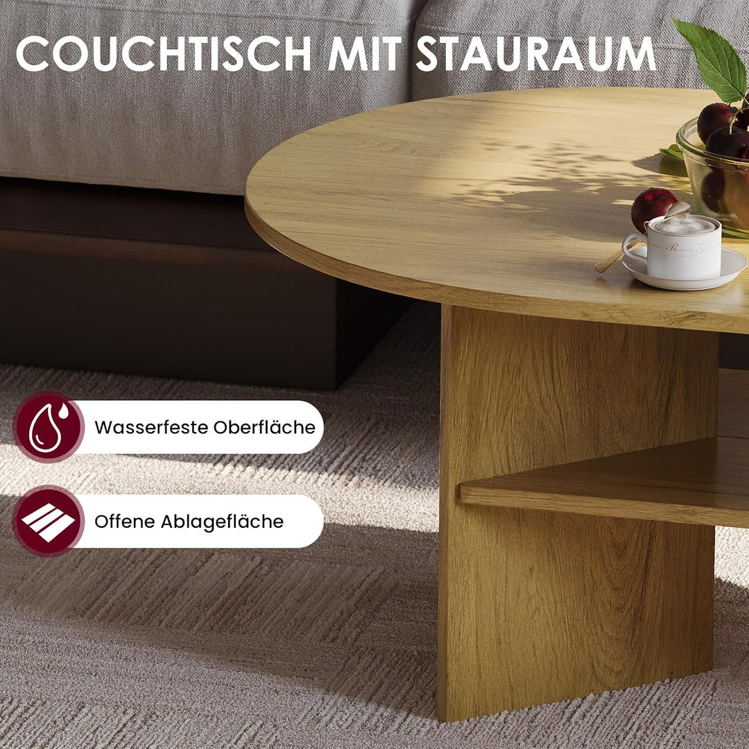 YOUDENOVA Couchtisch Ovaler Beistelltisch Holz Modern Wohnzimmertisch Coffee Table Klein Tisch für W