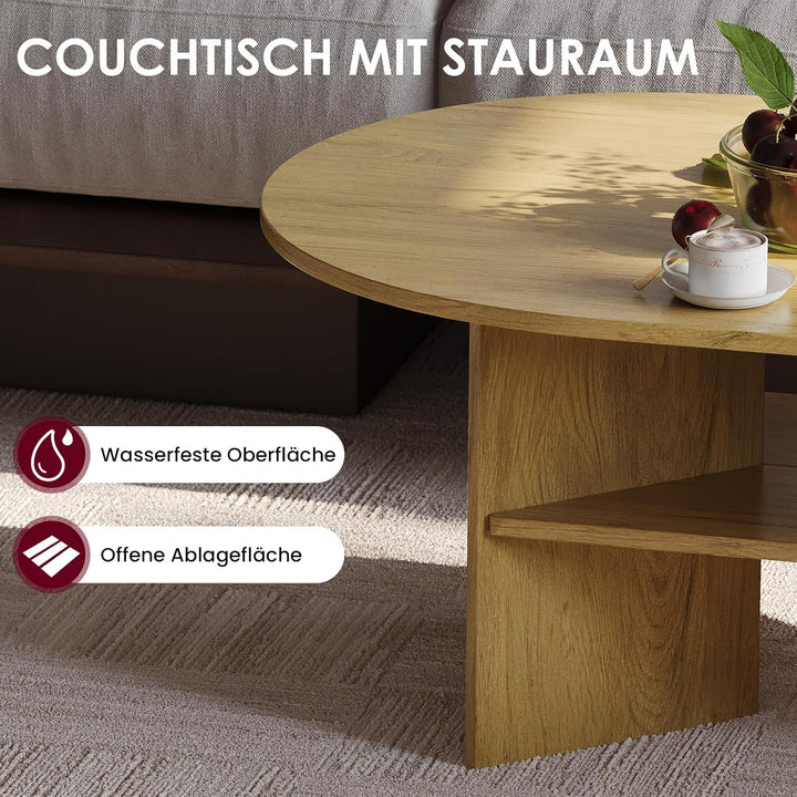 YOUDENOVA Couchtisch Ovaler Beistelltisch Holz Modern Wohnzimmertisch Coffee Table Klein Tisch für W