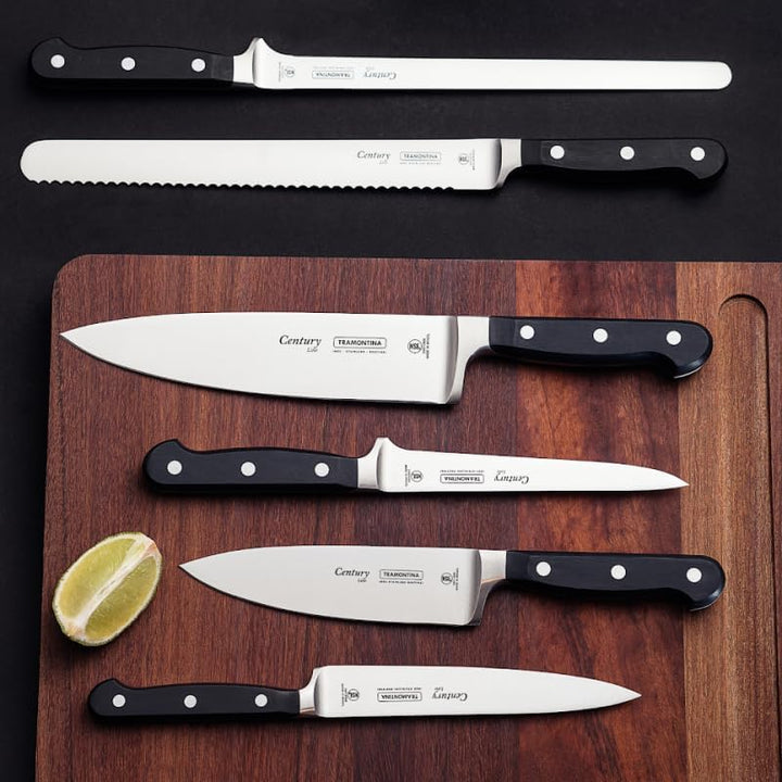 Tramontina Brotmesser CENTURY, 20 cm, Edelstahl DIN 1.4110, schwarz, rostfrei, 24009-108 Brotmesser