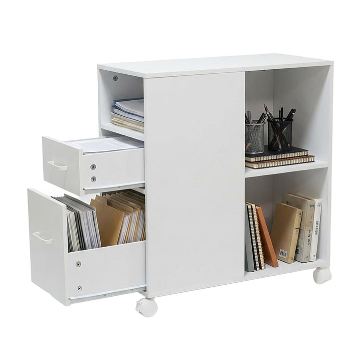 Relaxdays Rollcontainer, 2 Schubladen, 3 Fächer, HxBxT: 65 x 30 x 60 cm, MDF, Büro Unterschrank, Akt