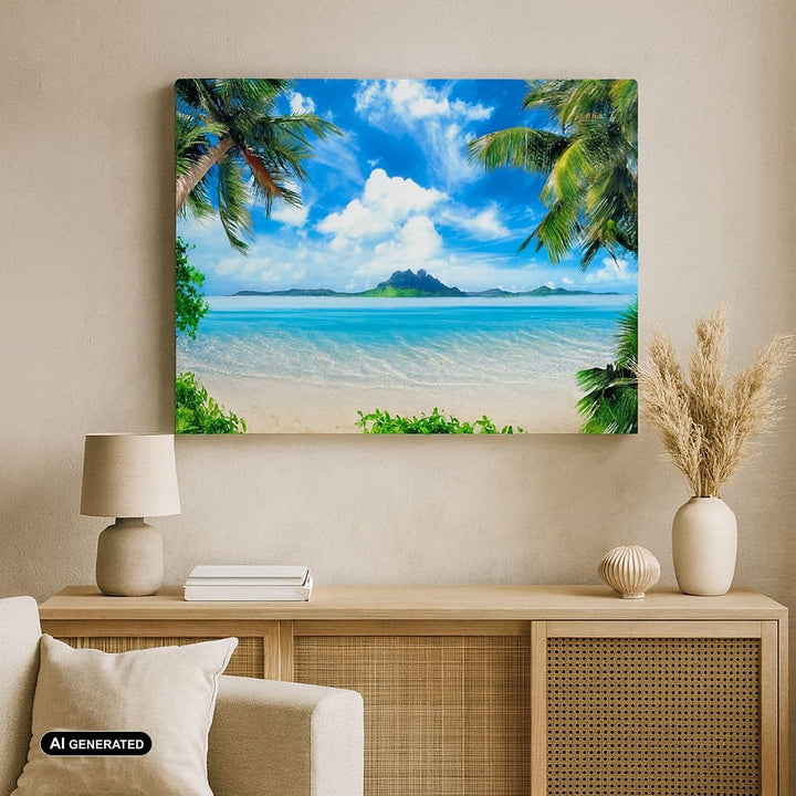 Bilder auf Leinwand 100x70cm Leinwandbild Strand Urlaub Insel Palme Gross Wanddeko Bild Schlafzimmer
