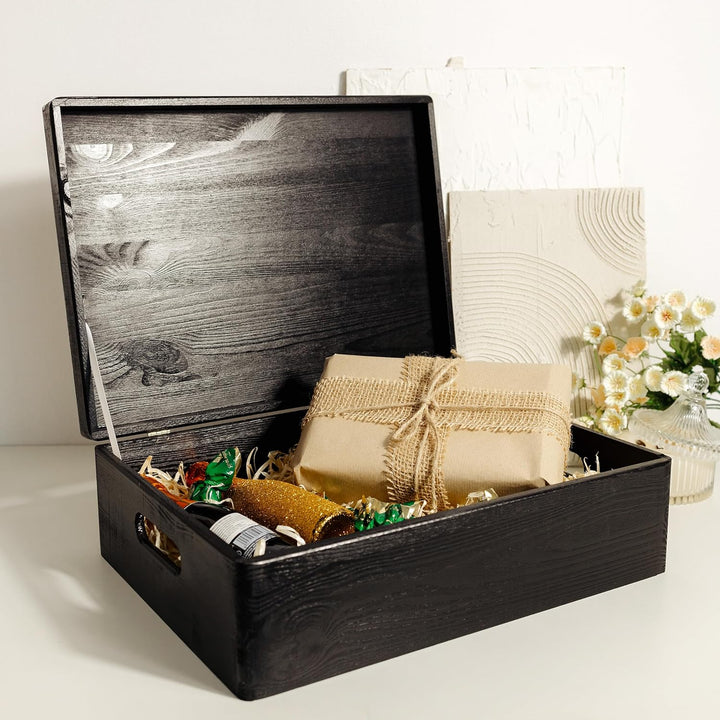 Creative Deco XL Schwarz Grosse Holzkiste mit Deckel | 40 x 30 x 14 cm (+/- 1 cm) | Erinnerungsbox B