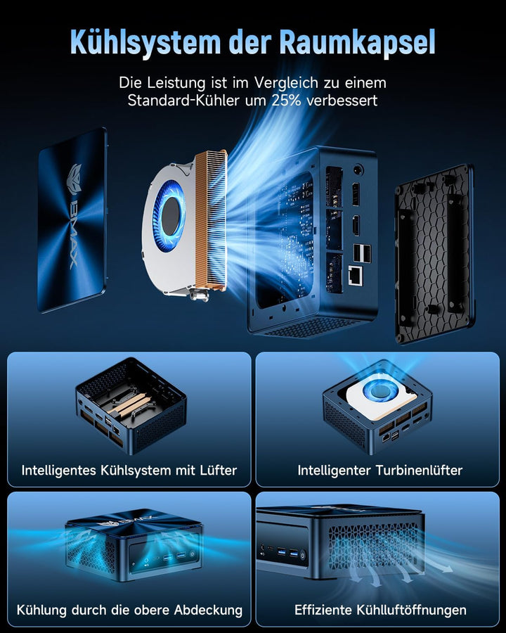 BMAX Mini PC Intel Core Ultra 5 115U(bis zu 4,2GHz, 8C/10T), 16GB LPDDR5 & 512GB NVMe SSD(max 4TB),