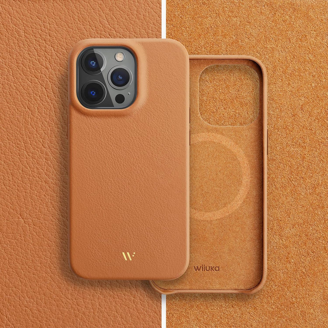 WIIUKA Hülle für iPhone 14 Pro, Leder aus Deutschland, Lederhülle extra Dünn, Premium Handyhülle, Ca