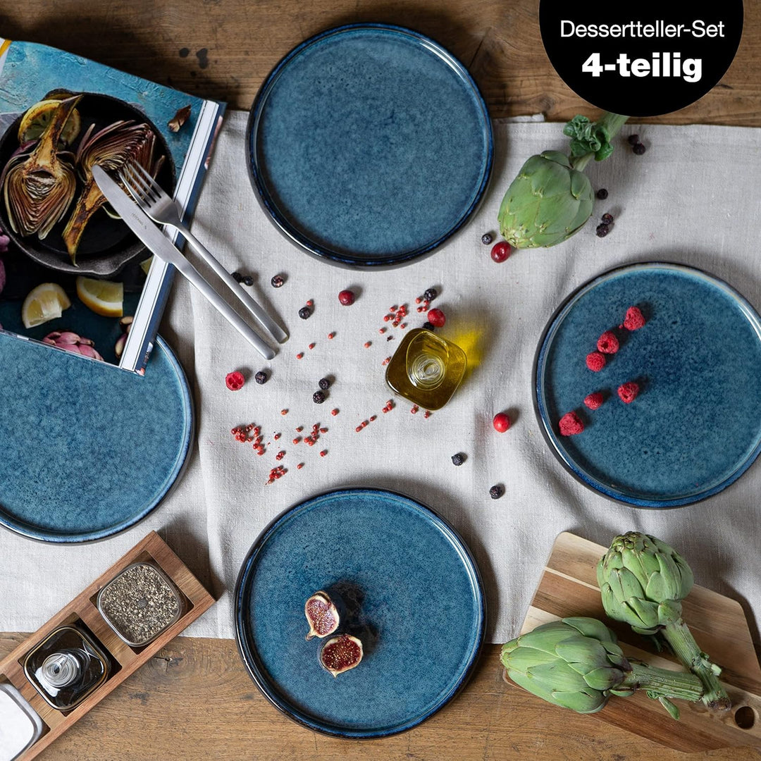 Moritz & Moritz SOLID 4x Kleine Teller 21 cm - Steinzeug Teller Set als Dessertteller, Kuchenteller,