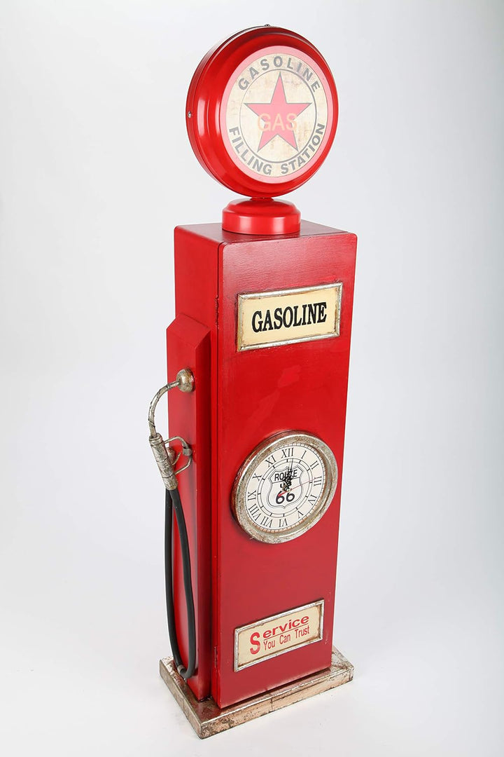 Design-Schrank Zapfsäule mit Uhr und Licht, Retro, rot, 110cm
