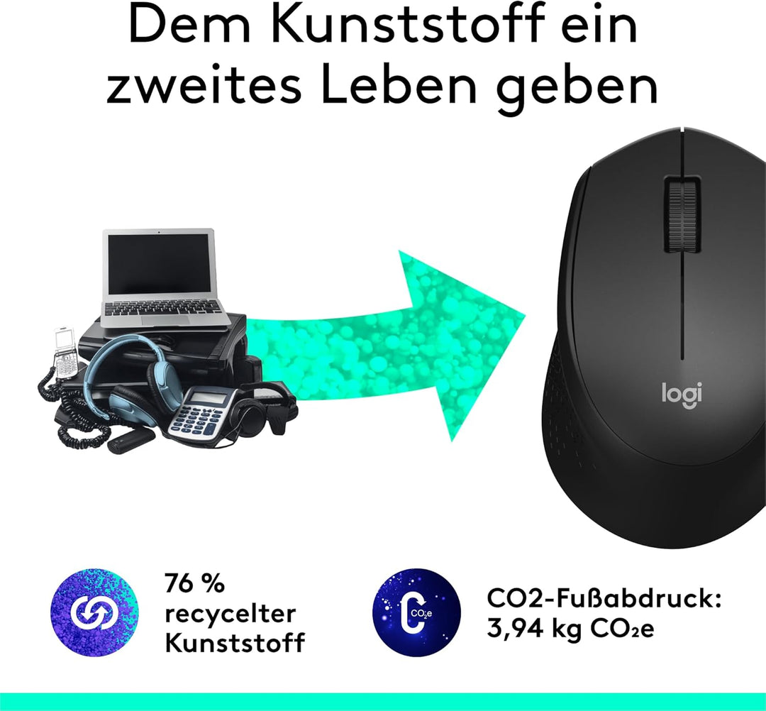 Logitech M280 Kabellose Maus, 2,4 GHz mit USB-Nano-Empfänger, 1000 DPI Optical Tracking, 3 Tasten, 1
