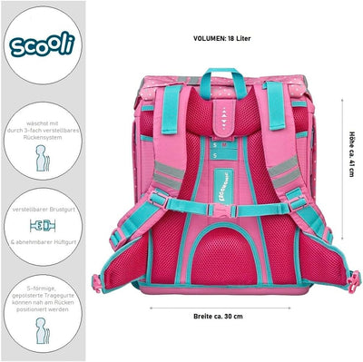 Familando Mädchen Schulranzen 1. Klasse Schul-Rucksack Set sehr leicht 8-tlg. | 3-fach Höhenverstell