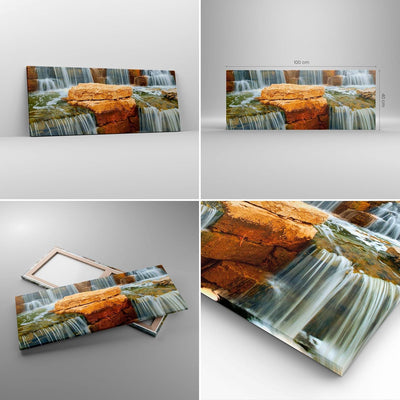 Panorama Bilder auf Leinwand 100x40cm Leinwandbild Wasserfall Steine Wasser Gross Wanddeko Bild Schl