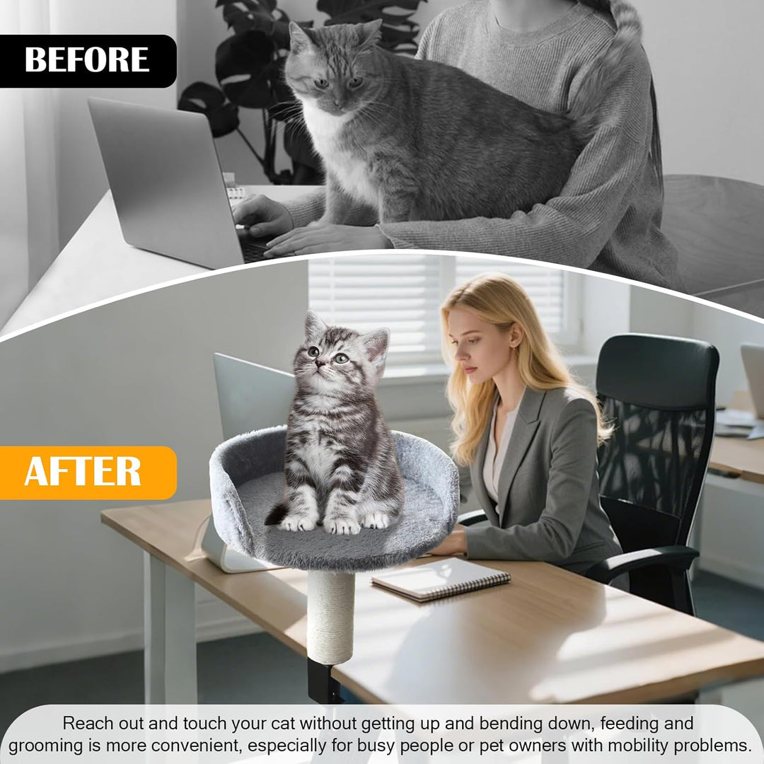 Katzenbett für Schreibtisch, Katzenliege Katzenhängematte mit Kratzsäule und Plüschpolsterung, Katze
