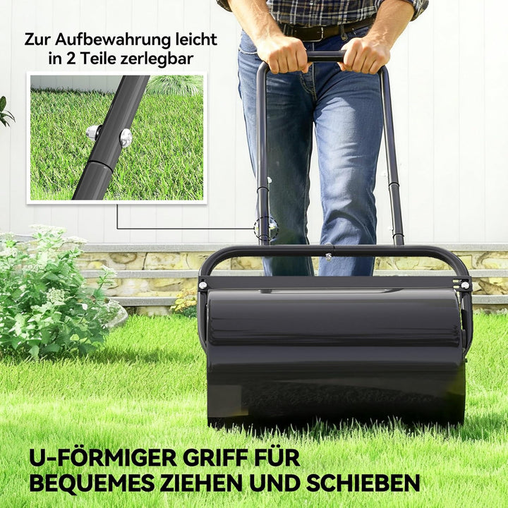 Outsunny Rasenwalze Gartenwalze befüllbar mit Wasser oder Sand, 50cm Breite Handwalze mit U-Griff, 3