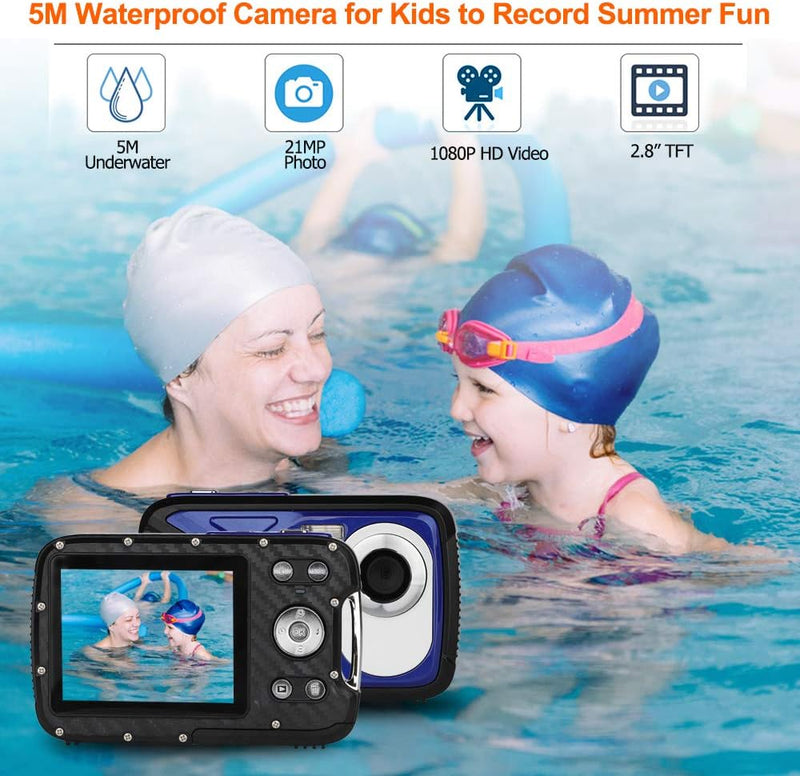 BYbrutek Kinder Digitalkamera, 21MP FHD 1080P, 5 Meter wasserdichte Kinder-Unterwasserkamera mit 2,8