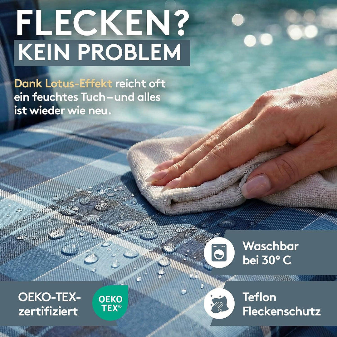 LILENO HOME Gartenstuhl Auflagen als [1er Set - Hochlehner] in Karo Blau - Bequeme Liegen als Sitzau