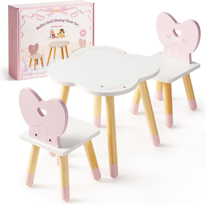 ROBOTIME Holz Puppen Küche Esstisch und 2 Stühle Set, Puppen Esszimmer Set, Holz Puppenmöbel für 16-