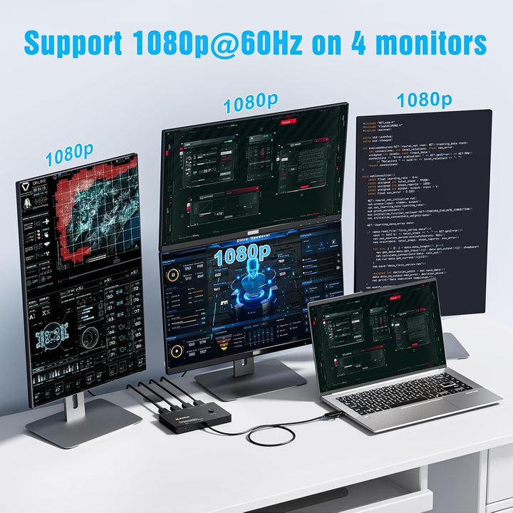 KCEVE USB zu 4 HDMI Adapter, Multi-Monitor-Anzeige 5 Separate Bildschirme, Unterstützung des Mirror/