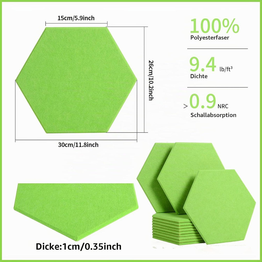 Rdutuok 12 Stück Akustik Panel,30x26x1cm Hexagon Akustik Absorber Schallschutzplatten Akustikpaneele