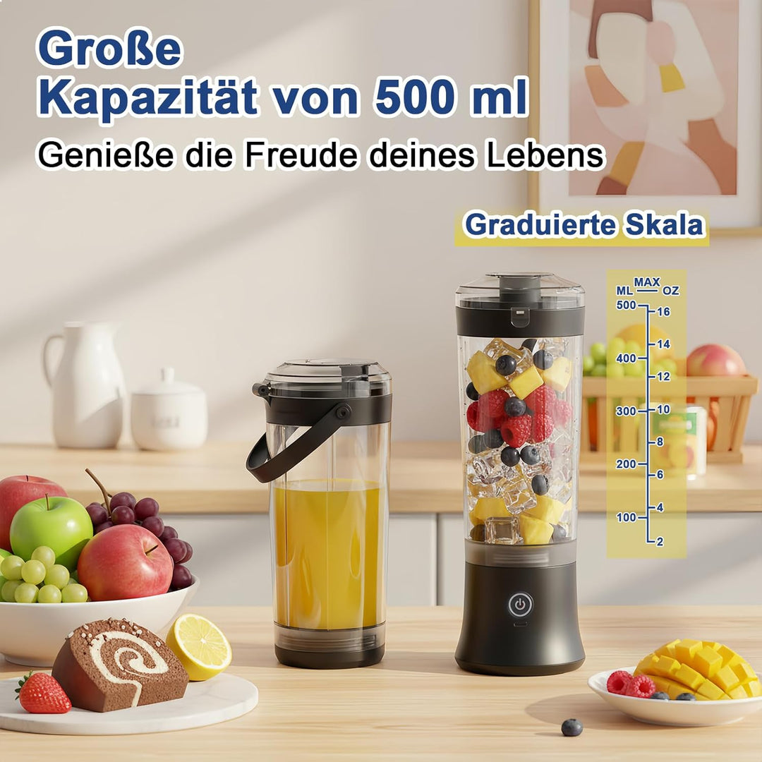 TopEsct tragbarer Mixer für Shakes und Smoothies,500 ml leistungsstarker kabelloser Mini-Mixer,wiede