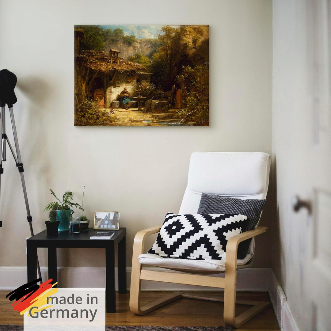 ARTland Leinwandbilder Wandbild Bild auf Leinwand 40x30 cm Wanddeko Garten Hütte Pflanzen Eremit Sit