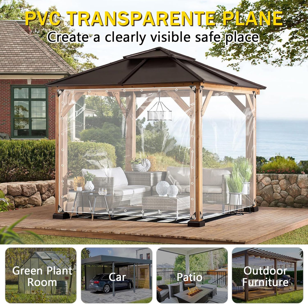 Transparente Plane mit ösen 420g/m² 3x3m, Abdeckplane Zeltplane Wasserdicht mit Seil und Kabelbinder