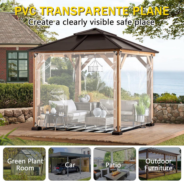 Transparente Plane mit ösen 420g/m² 2x5m, Abdeckplane Zeltplane Wasserdicht mit Seil und Kabelbinder