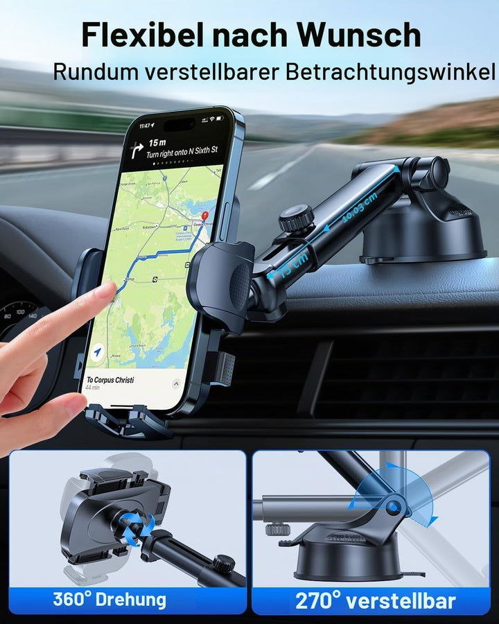 HTU 【Militär-Klasse】 4 in 1 Handyhalterung Auto【Tärkst Saugnapf &amp; Clip】 Federungskapazität 36KG 360°