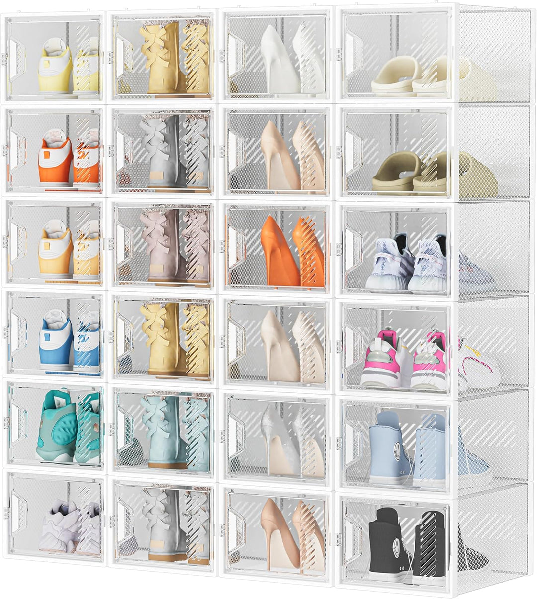 SIMPDIY Schuhboxen Stapelbar Transparent, 24er Pack Schuhkarton, Schuhaufbewahrung mit Deckel für Tu