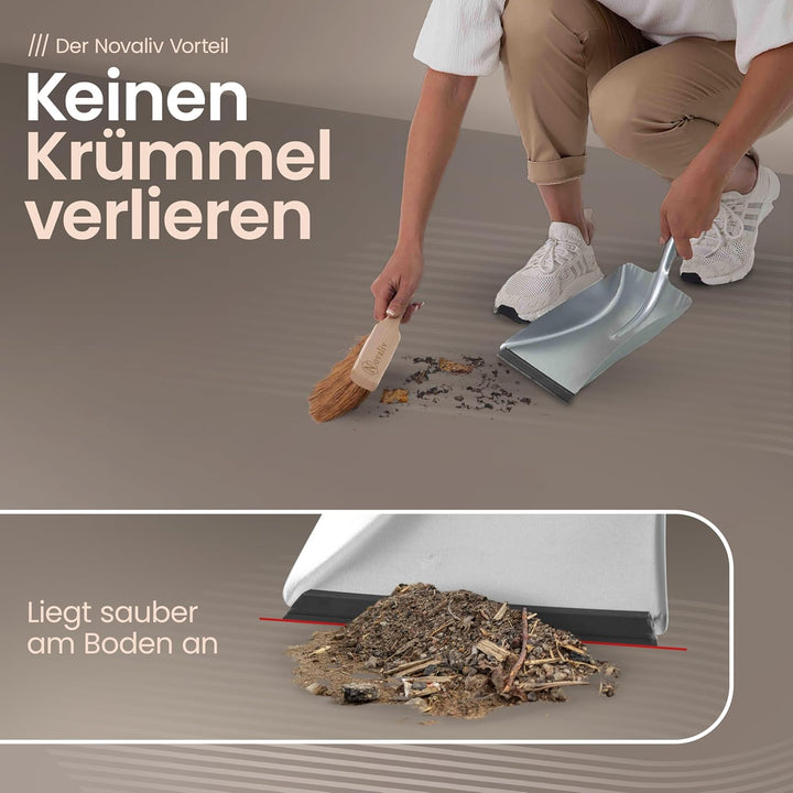 Novaliv Handfeger Langer Stiel I 60 cm I Kokos I Schneebesen Auto Handbesen Handkehrbesen Waschbürst