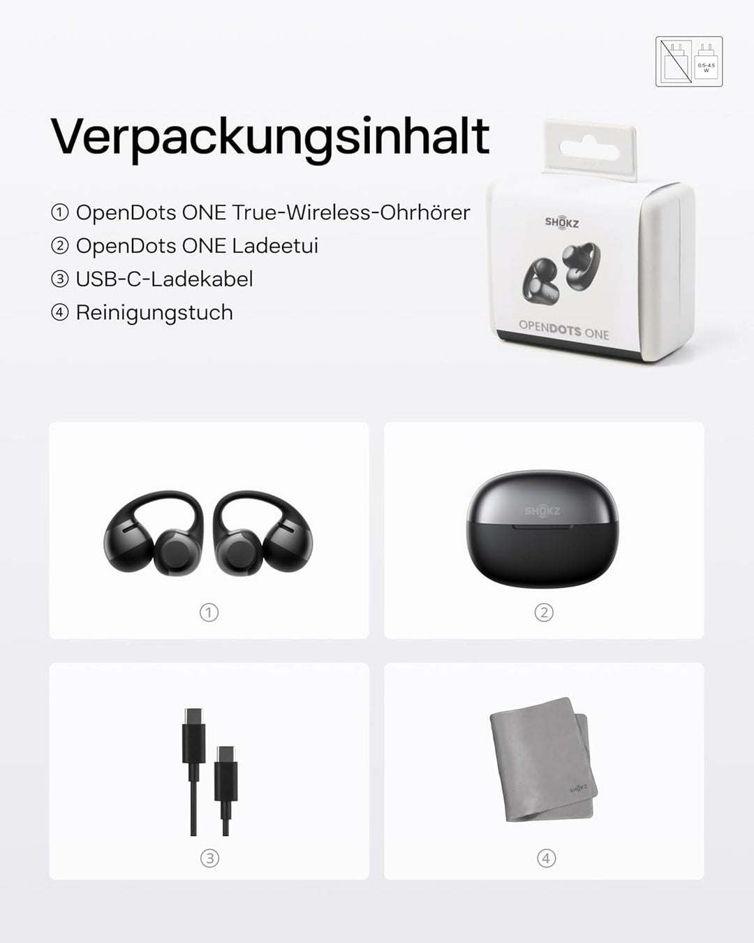SHOKZ OpenDots ONE Open Ear Kopfhörer, Premium Dolby Audio, Clip On Earbuds mit Mikrofon, Bluetooth