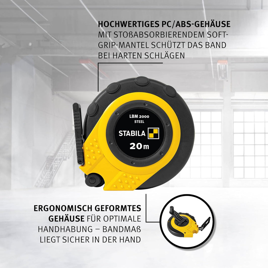 STABILA Kapselbandmass LBM 2000 STEEL, 20 m, Stahl-Messband mit metrischer Skala und NYLON-WRAP-Umma