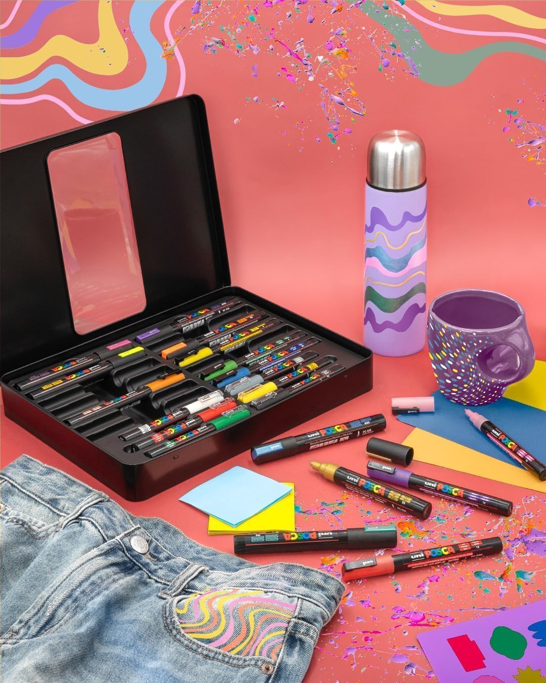 POSCA 186831 Marker Set, 20 Acrylstifte im Etui, Marker Set Groovy Colours, Spitze PWE5M 1,8-2,5 mm
