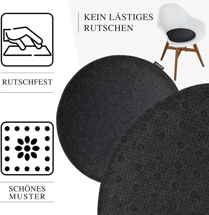 Ampara - 4er Set - Edle Stuhlkissen rund 40cm - rutschfest & gemütlich, Sitzkissen rund aus Filz, du