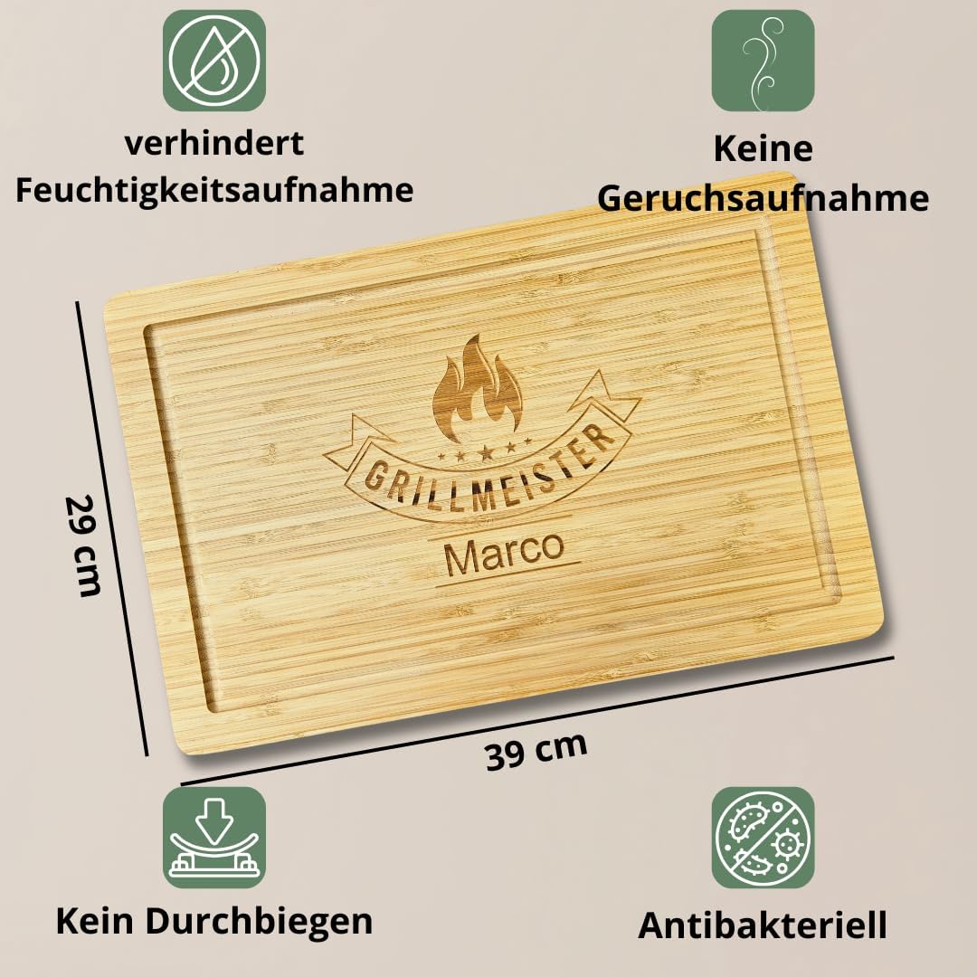 Premium Grillmeister Schneidebrett personalisiert aus Bambur XL Schneidebrett Holz personalisiert |