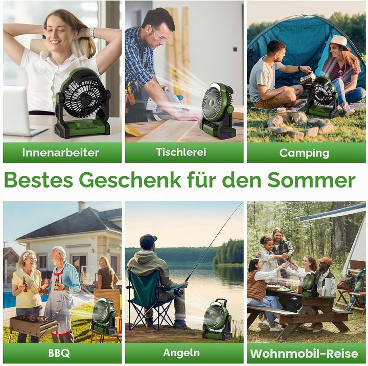 Camping Ventilator mit Akku,15000mAh Ventilator mit Camping Licht &amp; Haken,Wiederaufladbarer Tischven