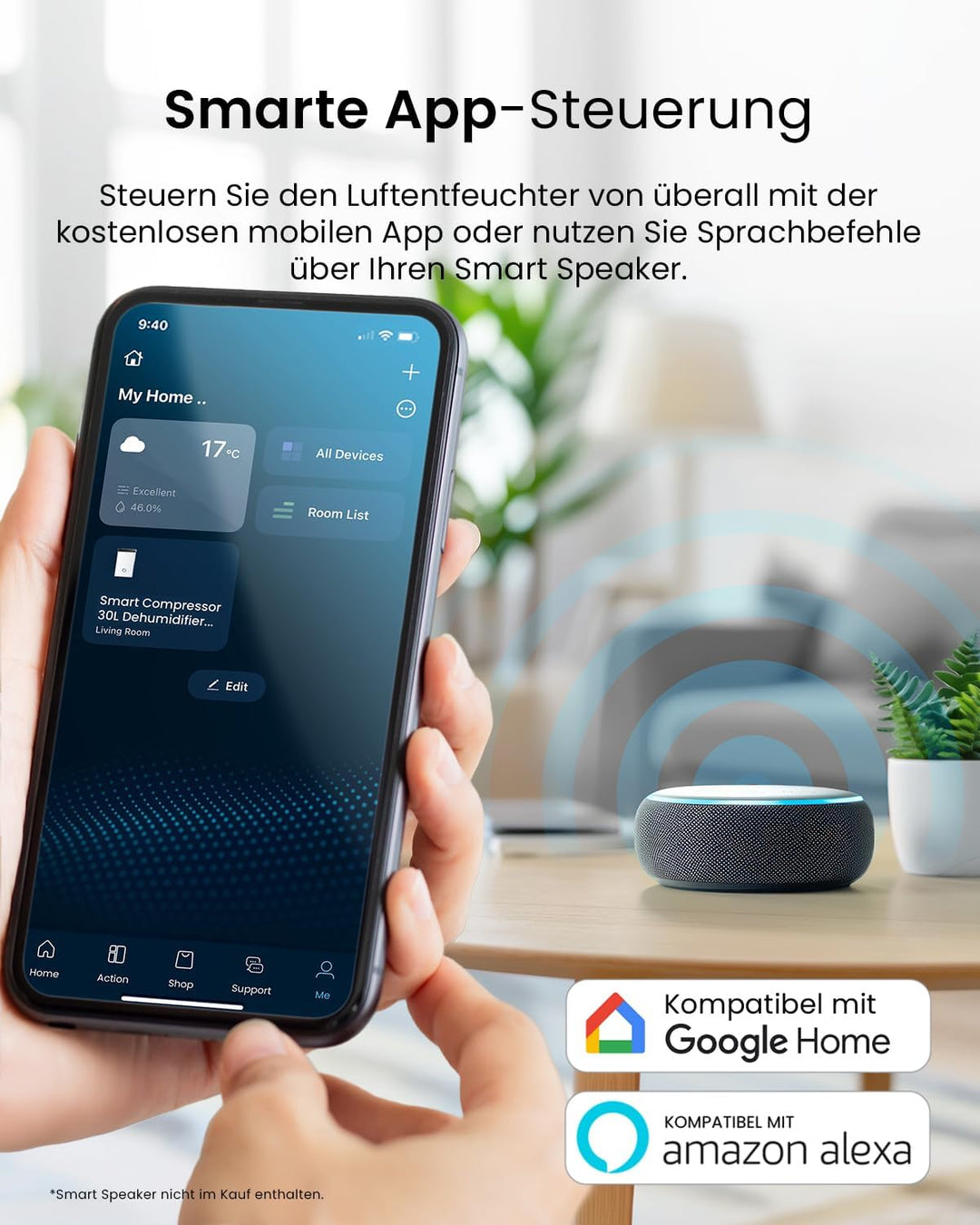 Pro Breeze Luftentfeuchter 30L in 24h Entfeuchtungsleistung - Elektrischer Luftentfeuchter mit WLAN