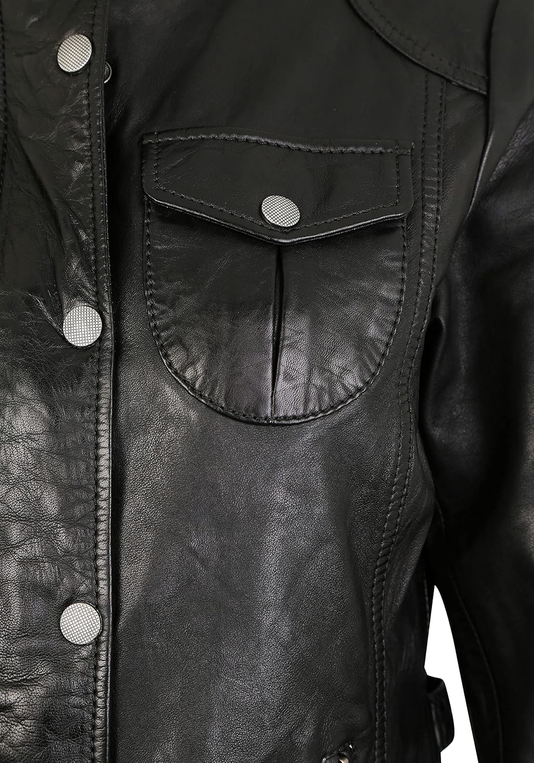7eleven Damen Lederjacke Paris mit Zwei Brusttaschen Black 34 Schwarz, 34 Schwarz