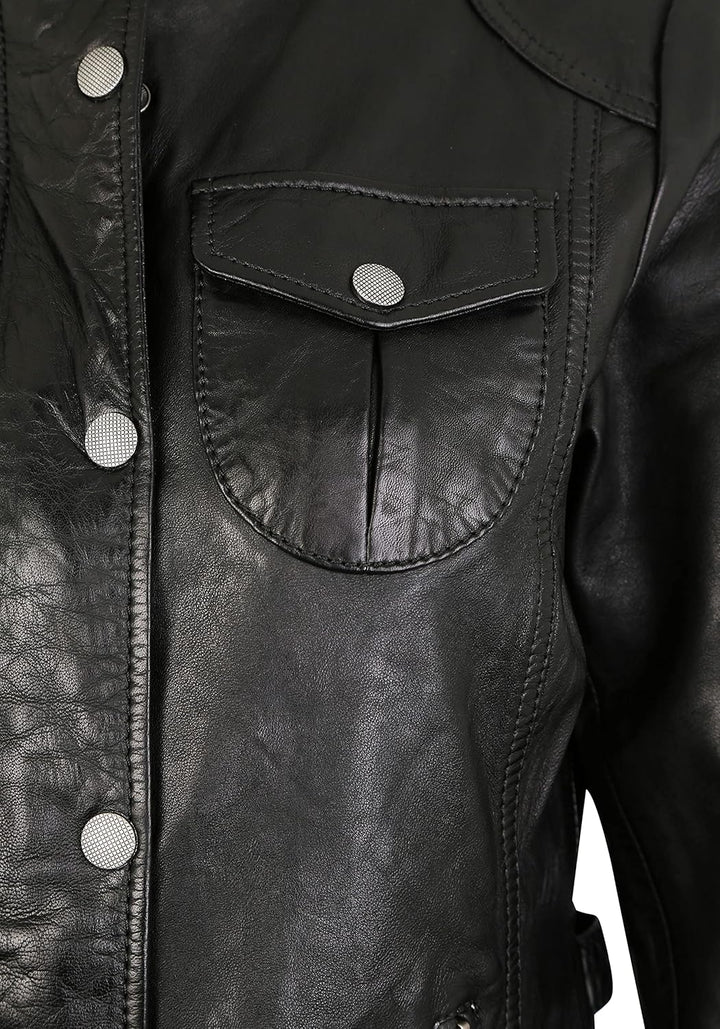 7eleven Damen Lederjacke Paris mit Zwei Brusttaschen Black 36 Schwarz, 36 Schwarz