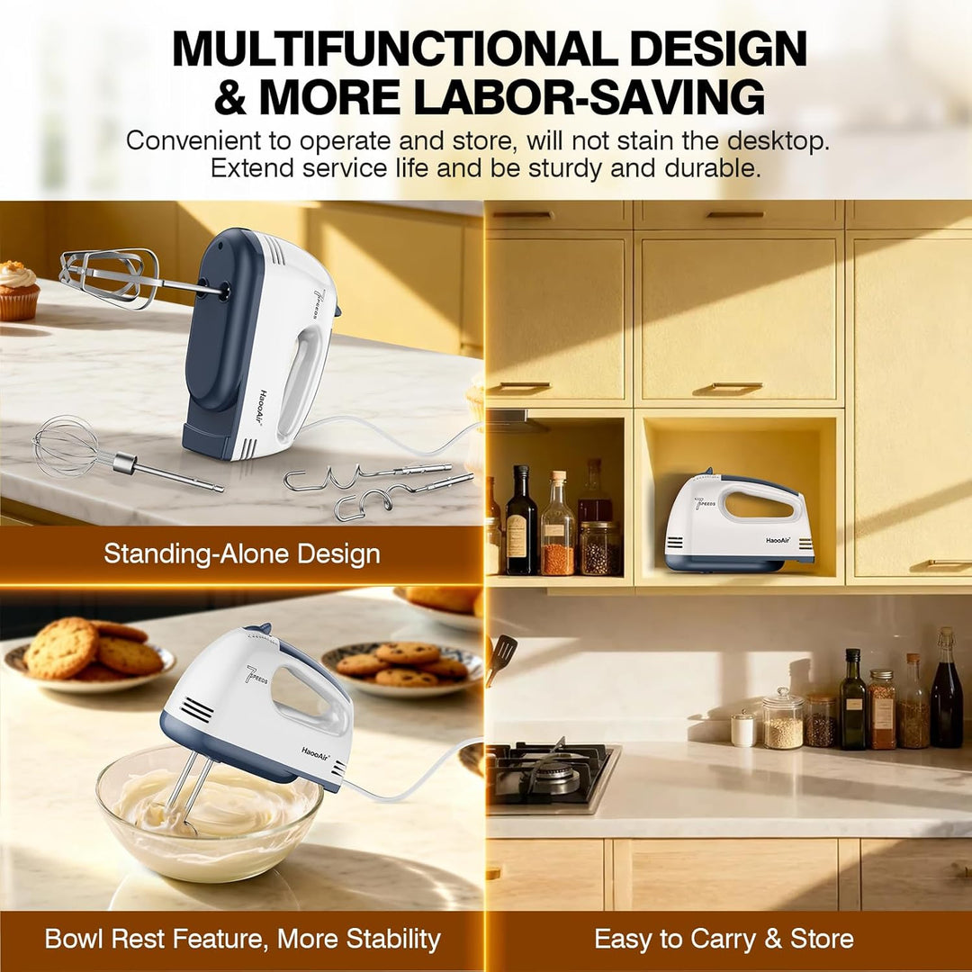 Handmixer, 7-stufig einstellbarer Küchenmixer, 304 Edelstahl-Zubehörteile (1X Schneebesen, 2X Knetha
