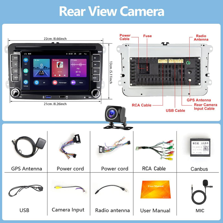 [1+32G] CAMECHO Android 13 Wireless Carplay&Android Auto Autoradio für VW Golf 5 Golf 6 Skoda Polo P