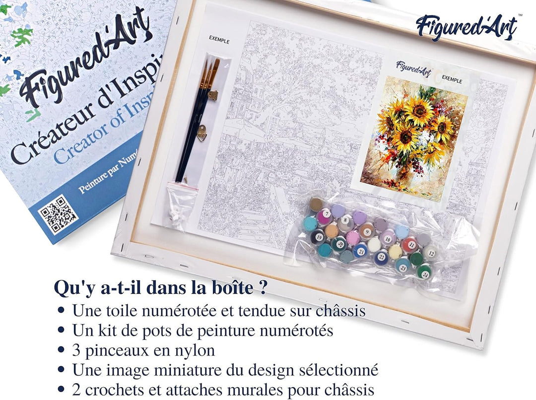 Figured'Art Malen Nach Zahlen Erwachsene Mit Rahmen Schöne Sonnenblumen - Paint by Numbers Basteln D