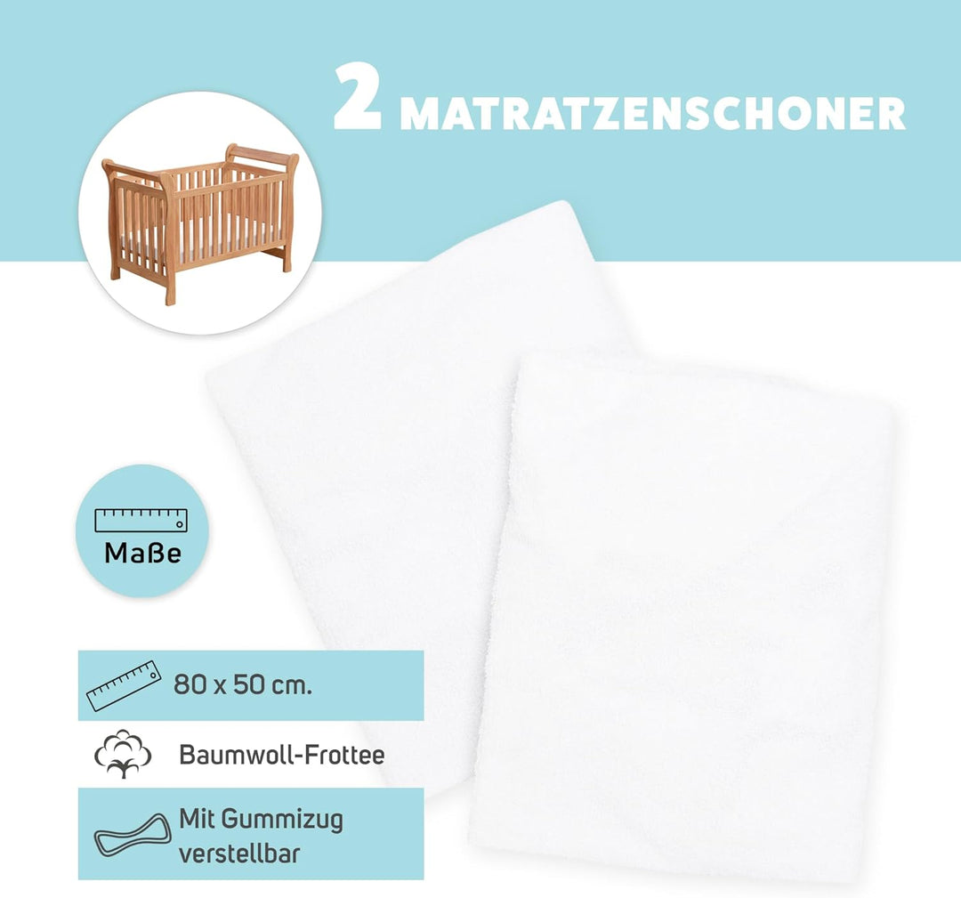 Matratzenschoner aus Baumwolle für Babykrippe | 50 x 80 cm | Wasserdicht | Atmungsaktiv | mit Gummi
